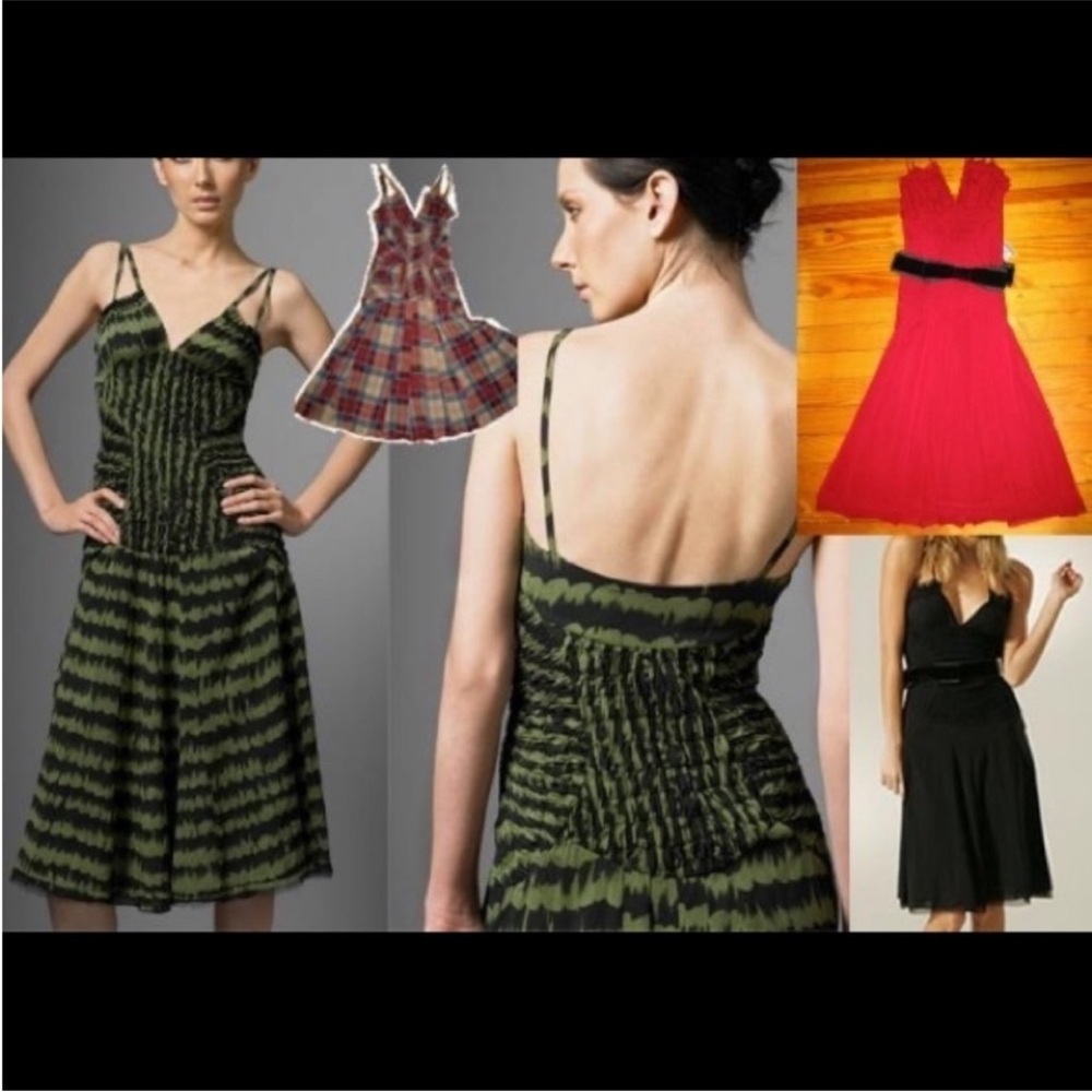 L.A.M.B Gwen Black Silk Gathered Evening Dress with Velvet Belt - Picture 12 of 12